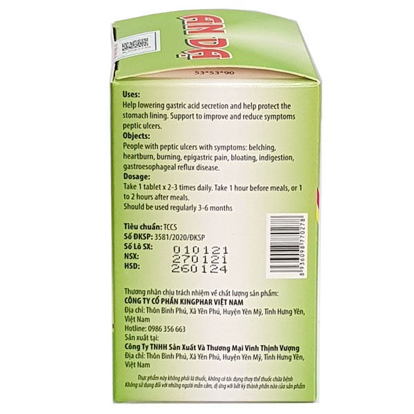 An Dạ Kingphar - Hỗ trợ giảm đau rát thượng vị, ợ chua, trào ngược dạ dày (Lọ 40 viên)