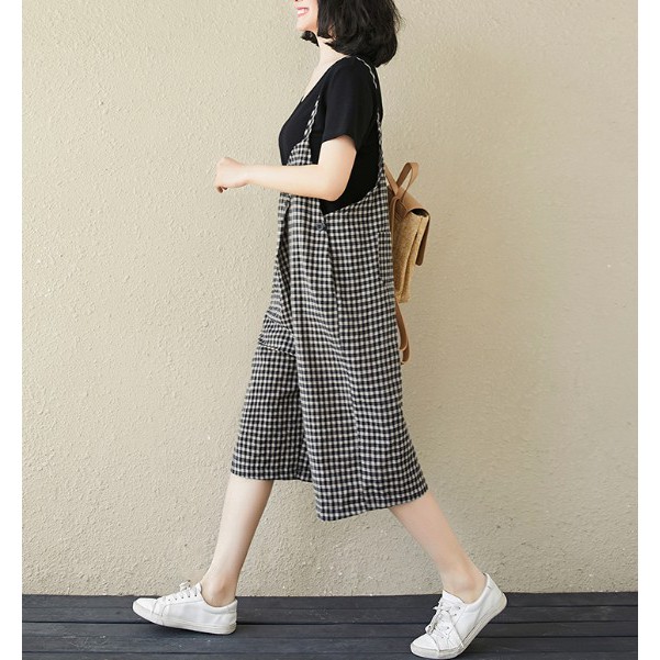 G1021 Quần yếm big size freesize họa tiết kẻ caro nhỏ dây bản nhỏ thiết kế trẻ trung | BigBuy360 - bigbuy360.vn