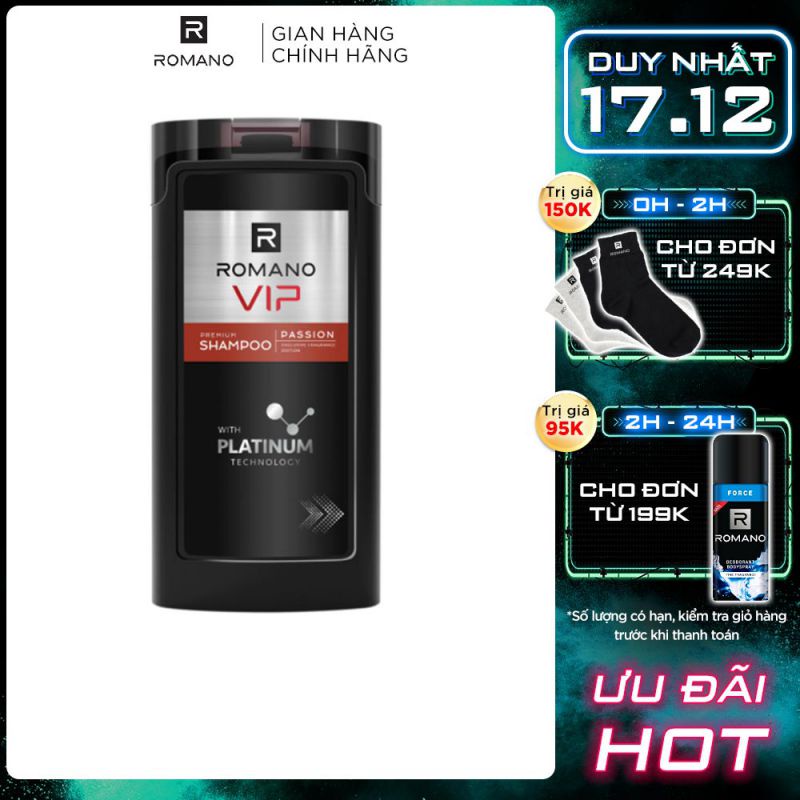 Dầu gội cao cấp Romano Vip Passion mạnh mẽ bí ẩn 180g/chai