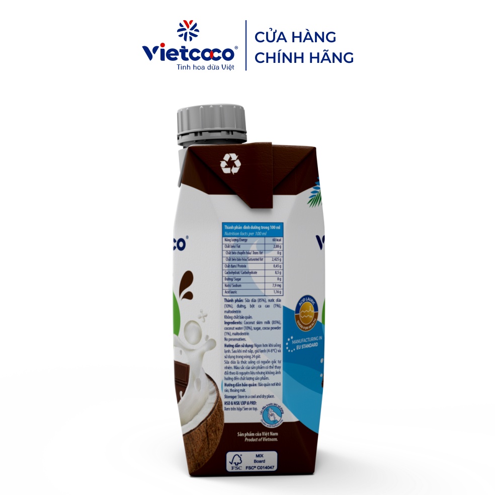 1 thùng ( 12 hộp) Sữa Dừa mix vị  sô-cô-la 330ml/hộp VIETCOCO