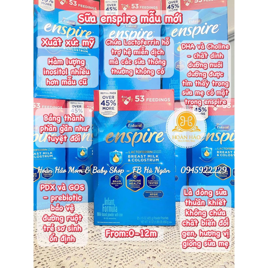 Sữa Enspire xanh cho bé từ 0-12m hộp giấy 850g hàng Mỹ cho trẻ từ sơ sinh