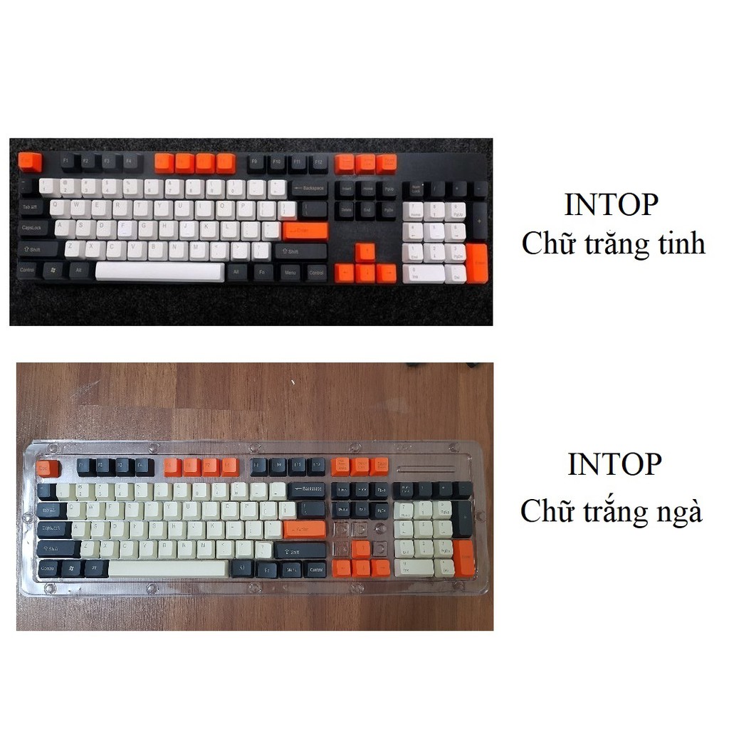 Set keycap Carbon phần chữ màu trắng ngà intop, ninja chất liệu thick PBT dày 1.5mm 108 phím, km thêm keypuller,