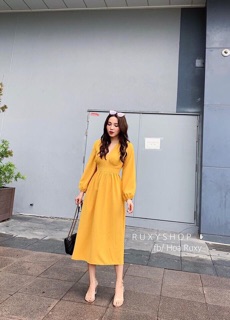 ĐẦM MAXI VÀNG CỔ V