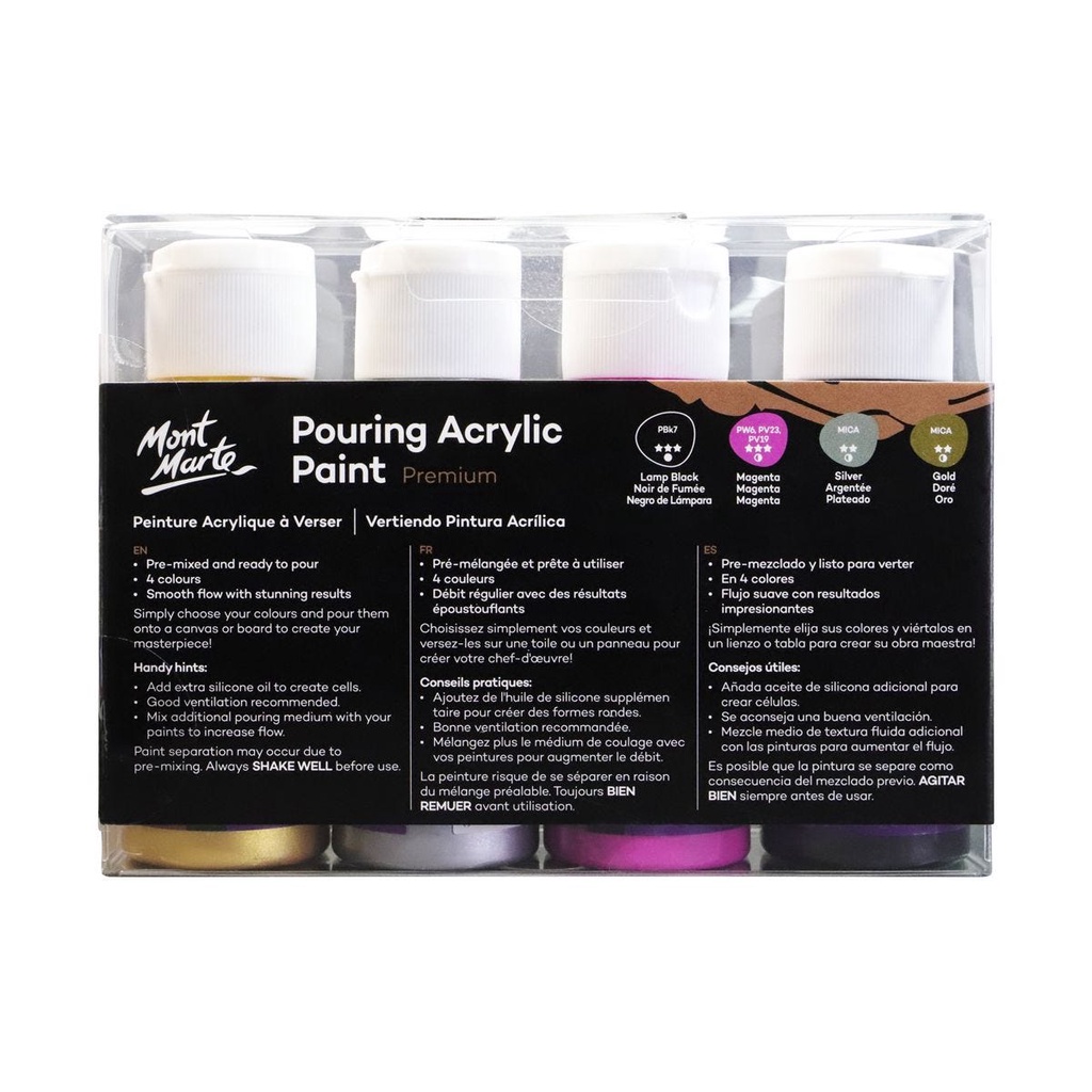 Bộ Màu Đổ Pouring Acrylic Mont Marte - Set Cosmic - 4 chai x 60ml - PMPP4203