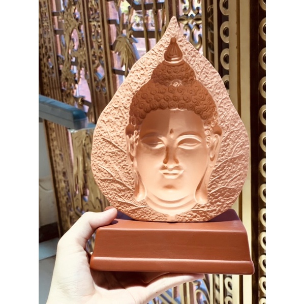Tượng Phật Thích Ca mâu ni 3D bằng Gốm trên lá bồ đề