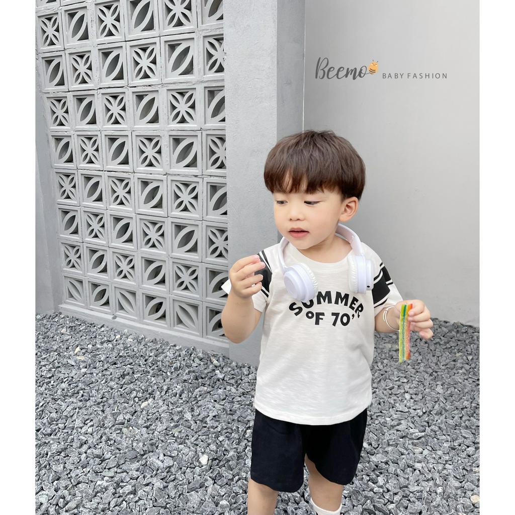 Set bộ quần áo bé trai Beemo cộc tay in chữ Summer mặc hè vải áo cotton quần đũi co giãn, thoáng mát 1 - 7 tuổi 23285B