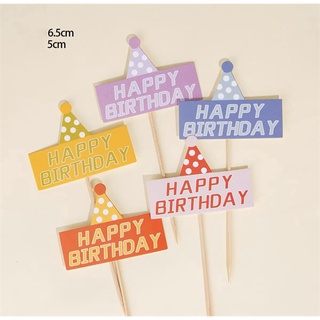 Set 5 que cắm giấy HPBD mũ sinh nhật sắc màu