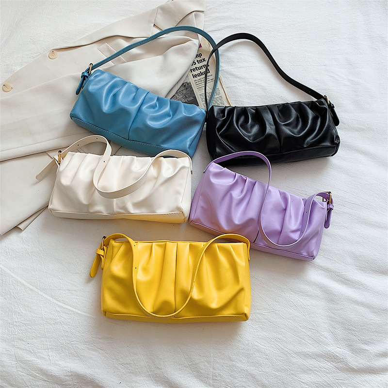 IELGY Túi xách da PU xếp li màu trơn đơn giản dễ phối đồ cho nữ