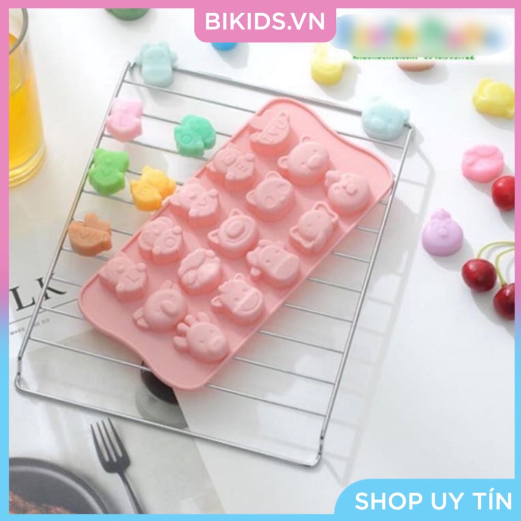 Khuôn thạch socola silicon hình thú 15 viên - Cao cấp