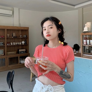 【Style.Korea】Áo Thun Nữ Nhỏ Nhắn Dễ Thương  100% Len Mịn Thời Trang Croptop Teen