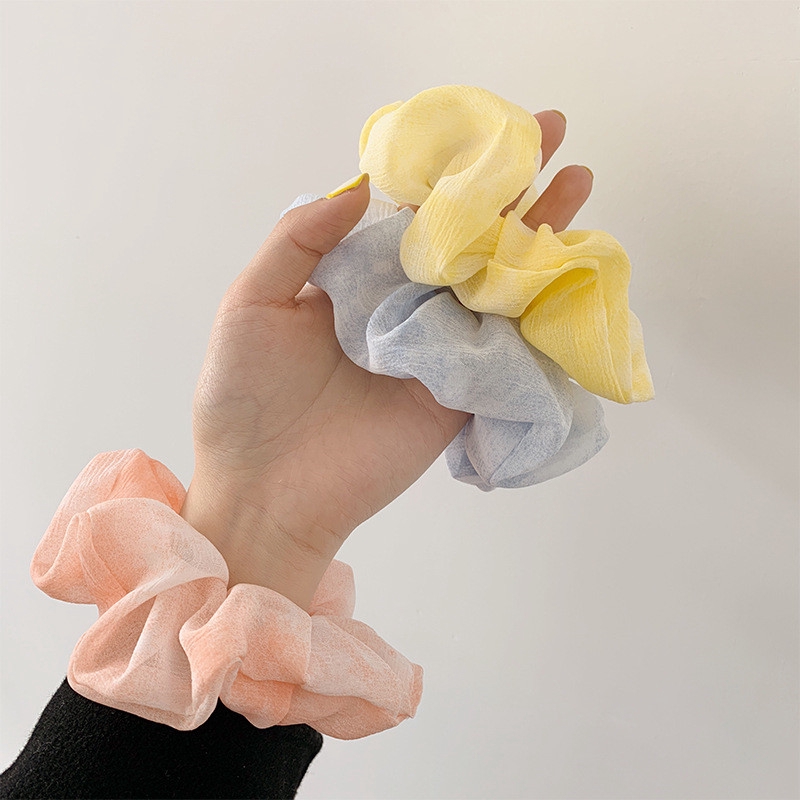 Dây buộc tóc co giãn phối vải lưới màu kẹo thời trang xinh xắn cho nữ
