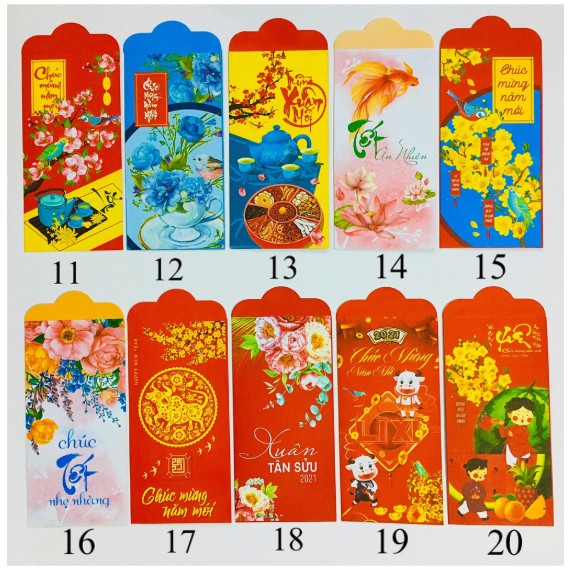 Sỉ 100 bao lì xì HOT nhất tết tân sửu 2021 được chọn mẫu tặng kèm túi ninong giấy in đẹp loại 1