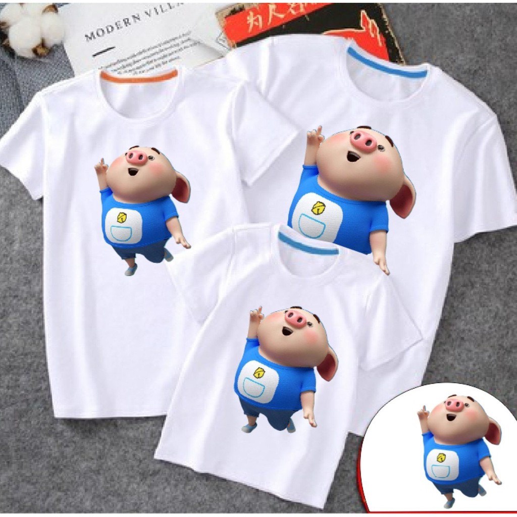 Áo phông gia đình thun cotton chất đẹp co giản in hình cá tính