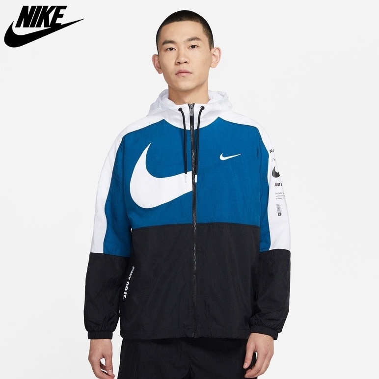 NIKE CHÍNH HÃNG - Áo khoác thể thao nam nữ Nike Men's Swoosh Logo Printed Jacket Authentic - Đen x Xanh navy x Trắng