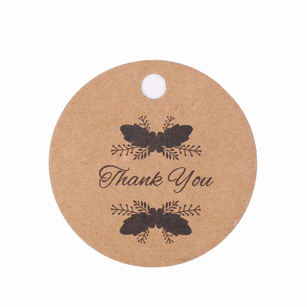 KUNHEV Set 100 thẻ giấy kraft hình tròn in chữ thank you trang trí quà tặng/ tiệc cưới DIY