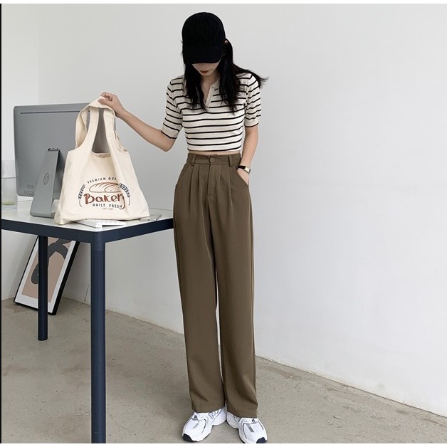 Quần tây ống suông cạp cao cài cúc siêu tôn dáng nhiều mẫu