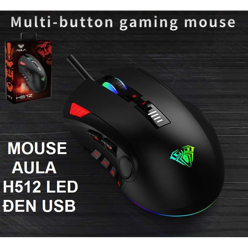 CHUỘT MÁY TÍNH AULA H512 Đèn Nền RGB Chuột Chơi Game 12 Nút Lập Trình Quang Học 5000 DPI USB Có Dây