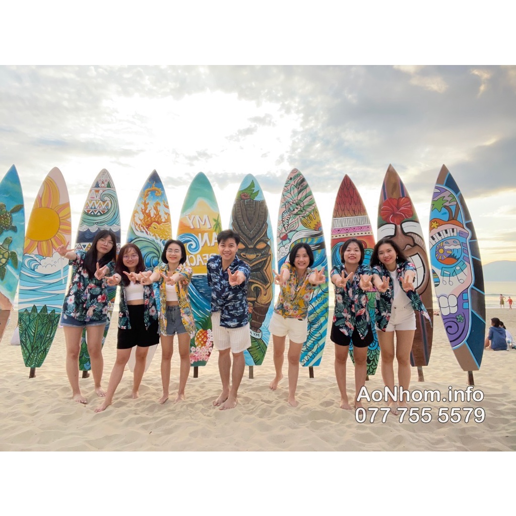 Áo Sơ Mi Hawaii Đi Biển Mềm Mát - Bông Bụt Chim Hồng Hạc - Áo Đôi Đồng Phục Nhóm Lớp Team Building Hoạ Tiết Hoa Lá
