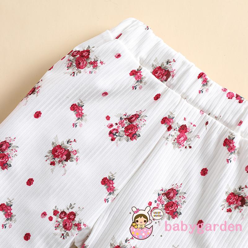 BABYGARDEN 0-3years Baby Girl Halter Tanks Tops + Flared Pants, Floral Print Wide Elastic Waist Summer Clothing Set