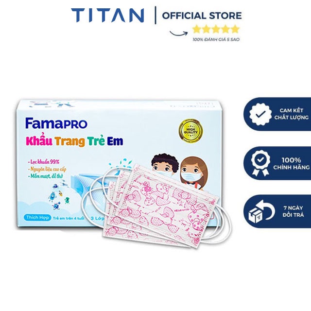 [FAMAPRO MAX KIDS - BÉ 4-10 TUỔI] COMBO 5 HỘP Khẩu trang y tế trẻ em kháng khuẩn 3 lớp Famapro(50 cái /hộp )