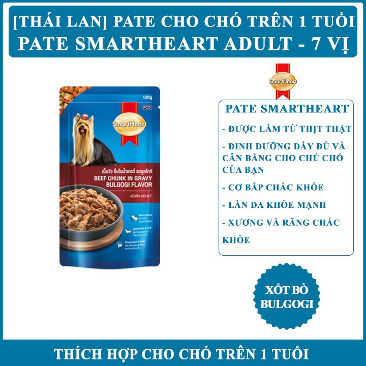 [THAILAND] Pate Cho Chó Lớn SmartHeart Adult - 7 Vị Chế Biến Từ Bò - Gà - Gan - Trứng - Cá Hồi - Gói 130g