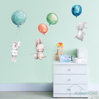 Sticker Dán Tường Họa Tiết Hình Con Thỏ Và Bong Bóng Dùng Trang Trí Phòng Cho Trẻ Nhỏ
