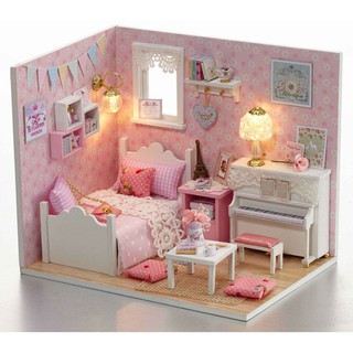 Bộ lắp ráp mô hình nhà gỗ DIY:Căn phòng Ngủ Màu Hồng H015