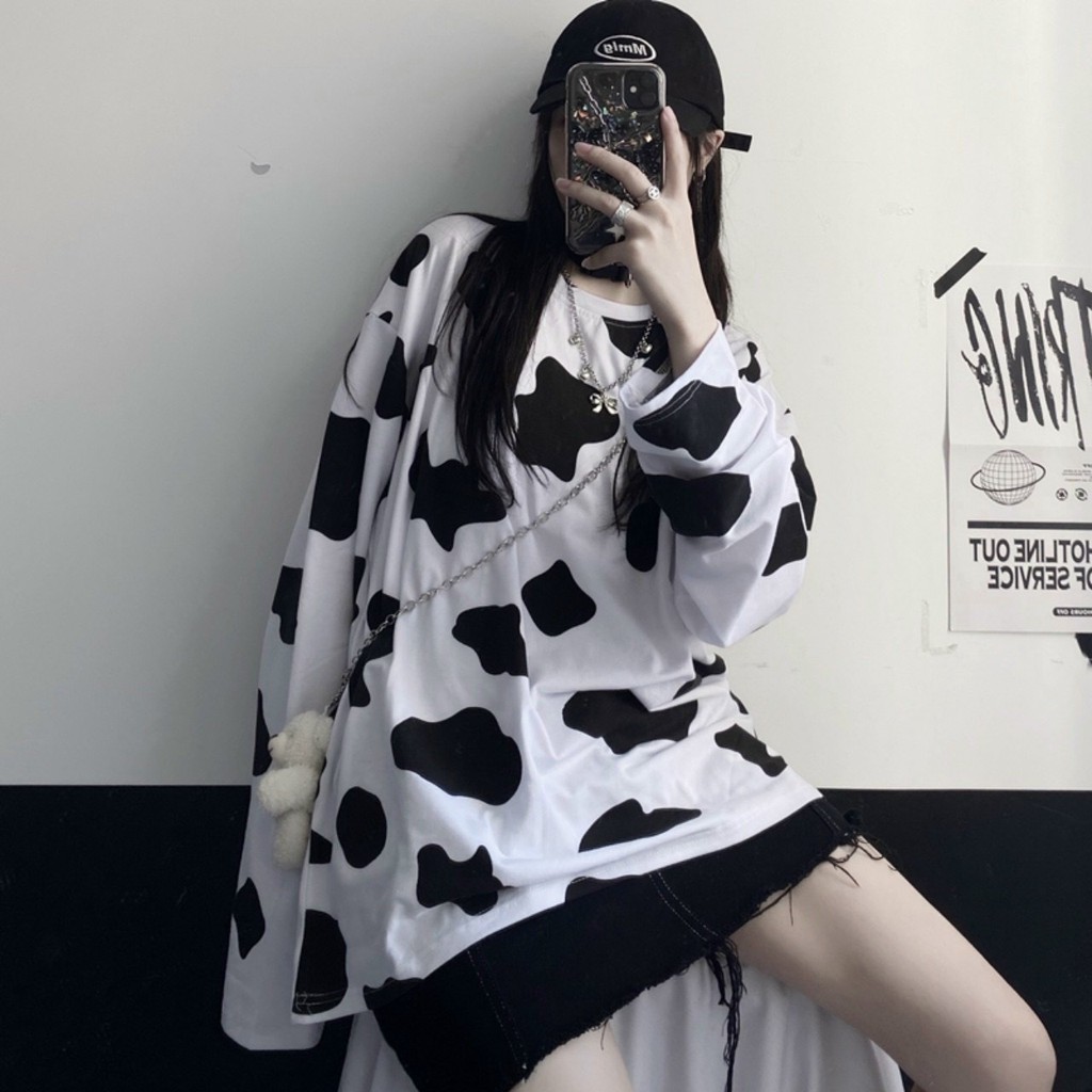 Áo thun bò sữa tay dài 💝FREESHIP💝 áo thun form rộng unisex, sweater bò sữa hot trend | BigBuy360 - bigbuy360.vn