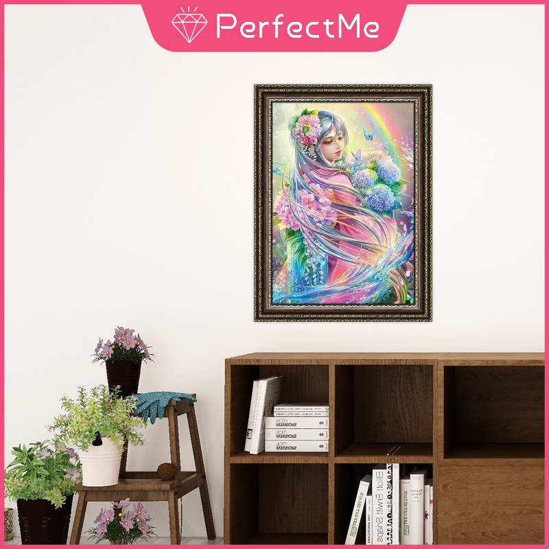 Bộ tranh đính đá 5D tự làm hình cô gái hoạt hình trang trí tường