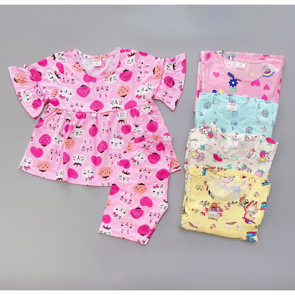 Đồ bộ mặc nhà thun cotton quần lỡ dành cho bé gái từ 12kg đến 32kg