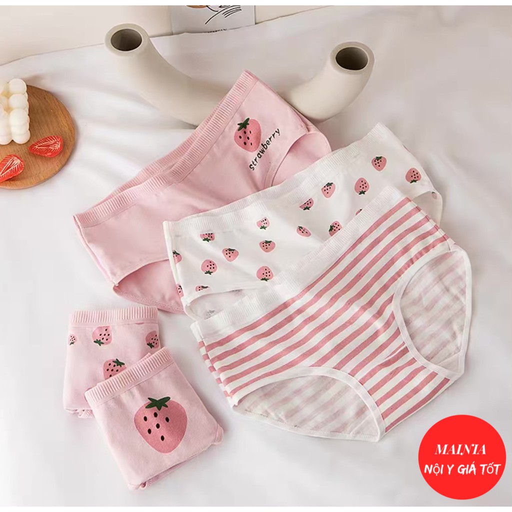 [Có Size M] Quần Lót Nữ Cotton 5 Kiểu Dễ Thương Hoạ Tiết Trái Dâu Cao Cấp Loại 1 Mainia Shop