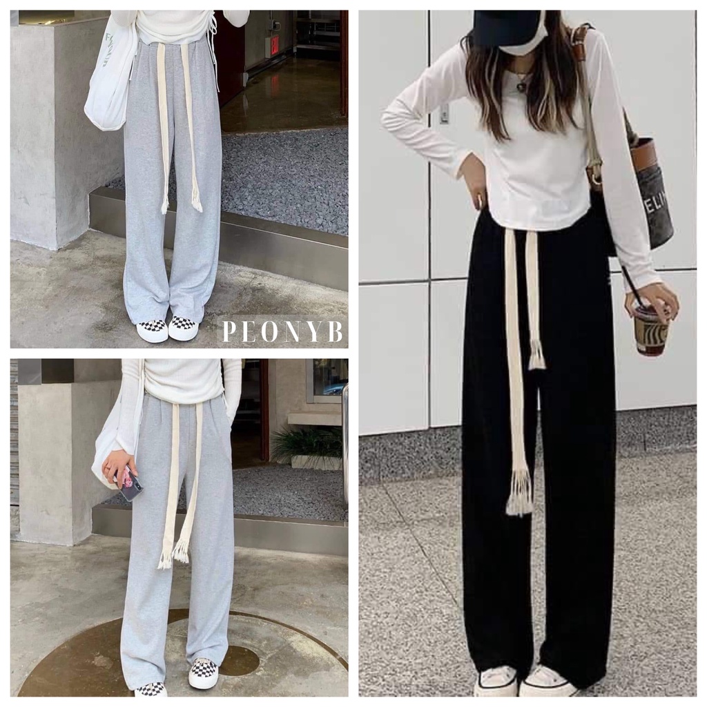 Quần Suông Dây Bản To 2 Màu PEONYB Nữ [FREESHIP]  Culottes ống rộng dáng dài kiểu đường phố 3158 hàn quốc