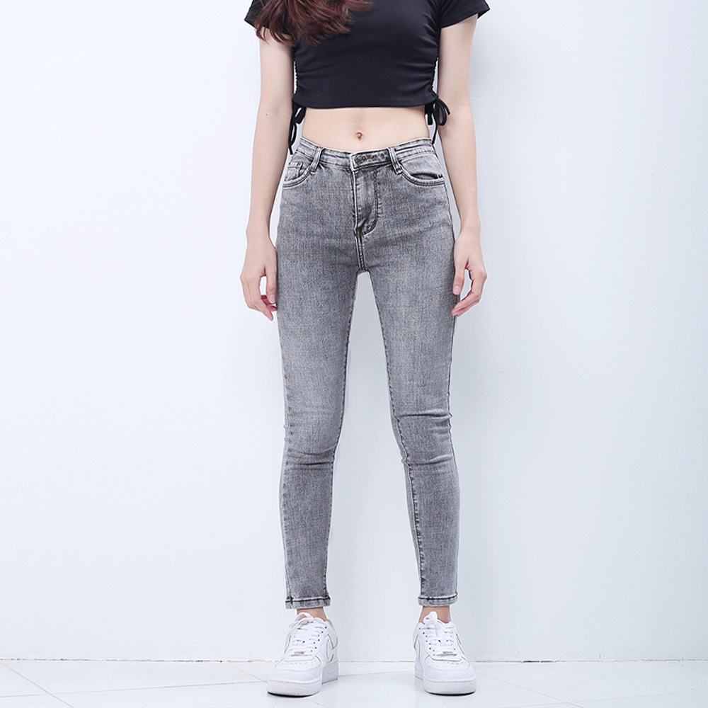 Quần jeans dài nữ co giãn SAIGONJEAN cạp thường màu xám nhạt QD029 - quần bò nữ ulzzang phong cách hàn quốc