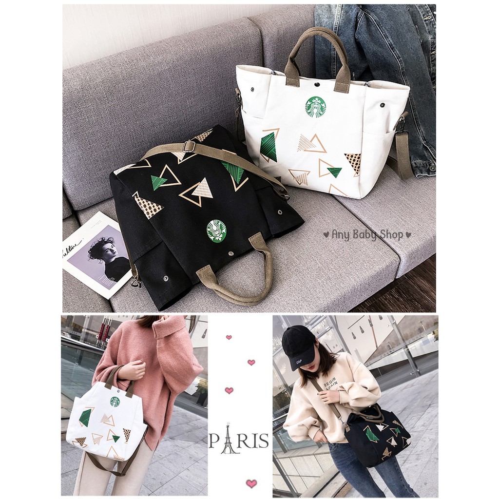 Túi tote- túi vải Ulzzang Starbucks vừa xách vừa đeo chéo 2 màu sang chảnh (hàng có sẵn)    ❣❣