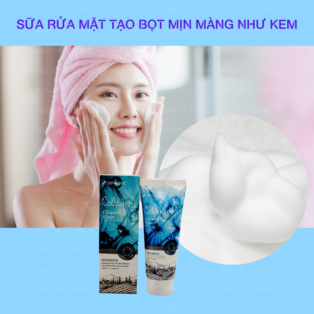 Sữa rửa mặt Collagen Foam Cleansing 3W Clinic 100ml