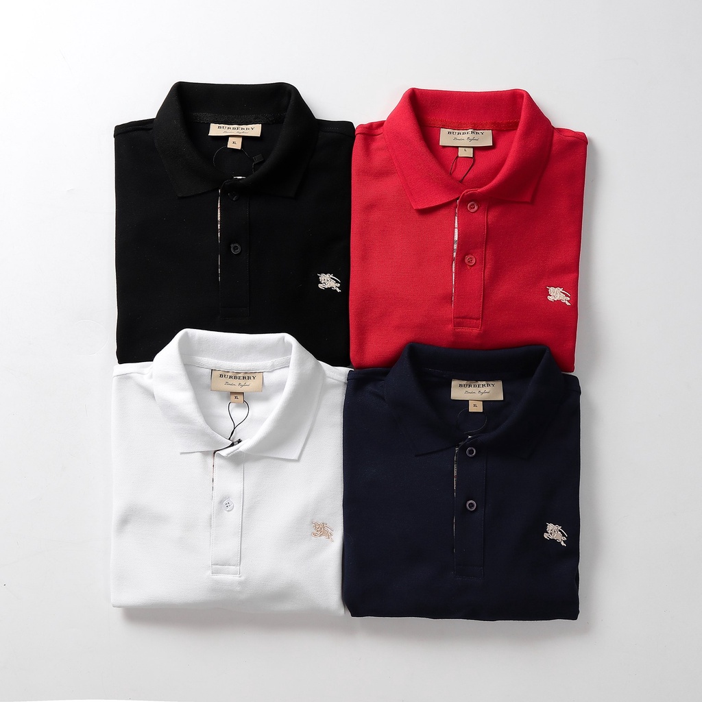 ÁO THUN POLO NGẮN TAY CỔ TRỤ BURBERRY NGỰA REGULAR FIT VẢi COTTON GAI CO GIÃN MÀU ĐEN BBR1