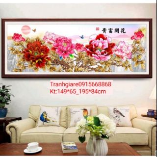 Tranh thêu chữ thập hoa mẫu đơn tuyệt đẹp kt 149*65cm