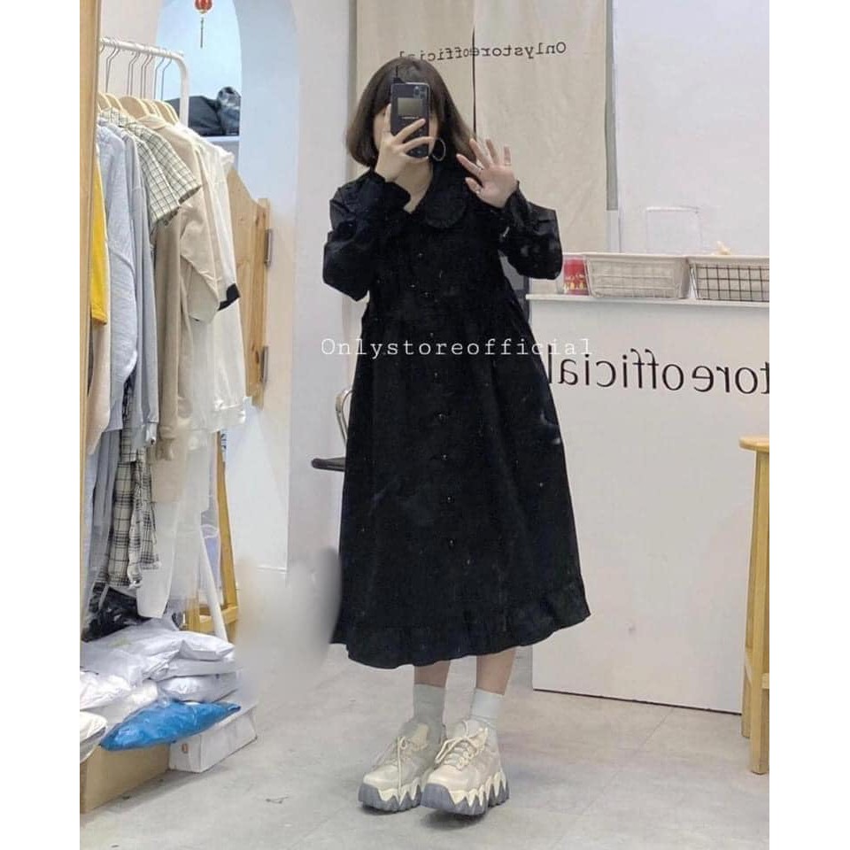 Váy babydoll cổ bèo nữ dài tay ulzzang 2 màu đen/trắng cực xinh xưởng sỉ nguyễn hoa | BigBuy360 - bigbuy360.vn