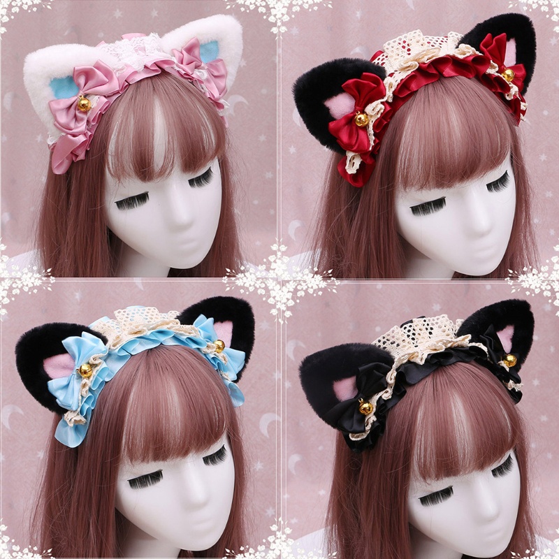 Băng Đô Cài Tóc Hình Nơ Phối Ren Phong Cách Lolita Cho Mèo Cưng