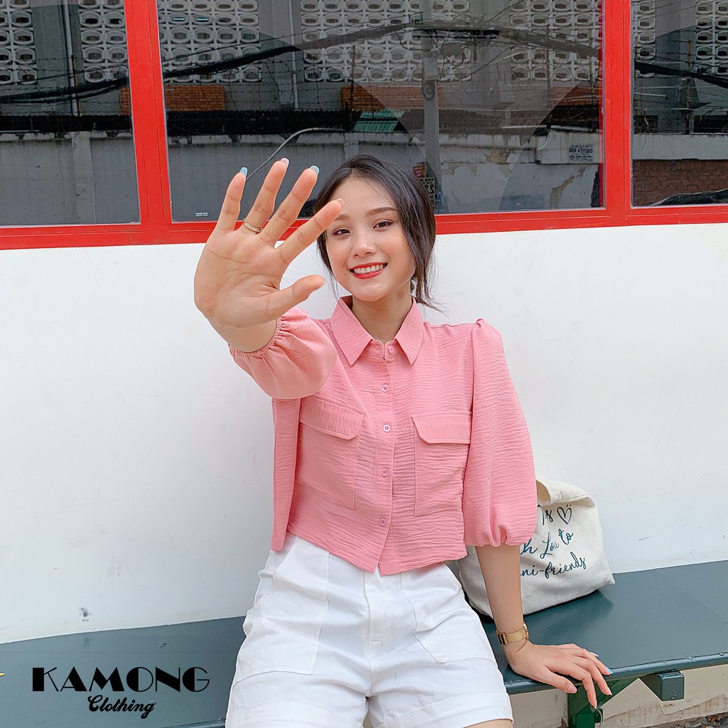 Áo sơ mi croptop túi hộp KAMONG A023