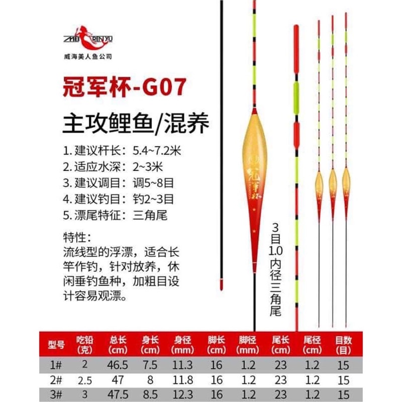 Phao Câu Đài Mỹ Nhân Ngư G07 Tăm To