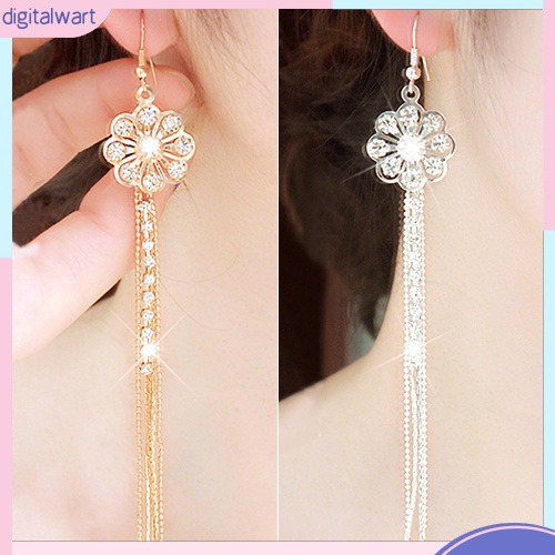 Cặp khuyên tai dài thiết kế bông hoa đính đá quý nhân tạo sang trọng cá tính dành cho nữ
