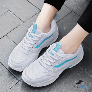 Giày thể thao nữ màu trắng viền xanh đế MD cao 4 phân siêu nhẹ siêu êm chân