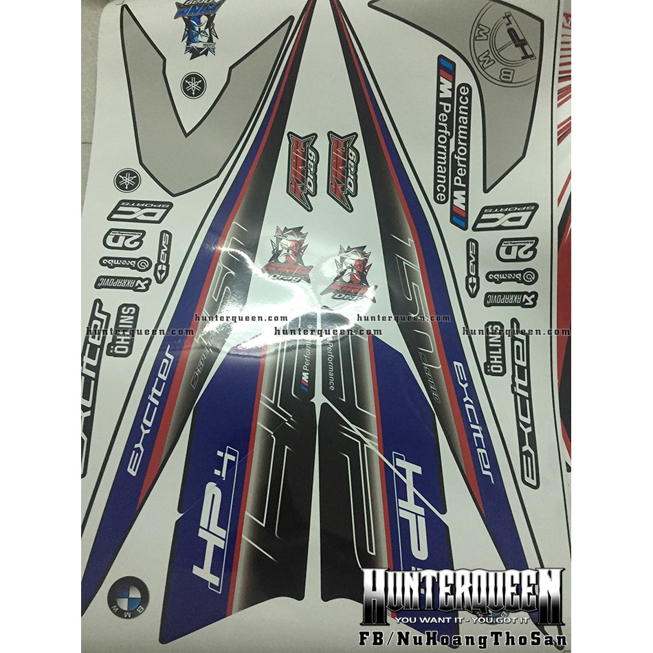 Tem Exciter 150. Tem rời chủ đề HP4 dán xe đen