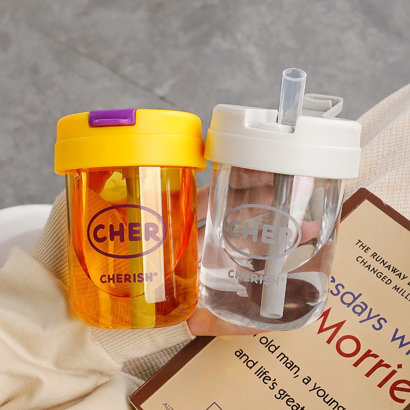 Bình Nước Chống Sốc Ngoài Trời Dễ Thương Có Ống Hút