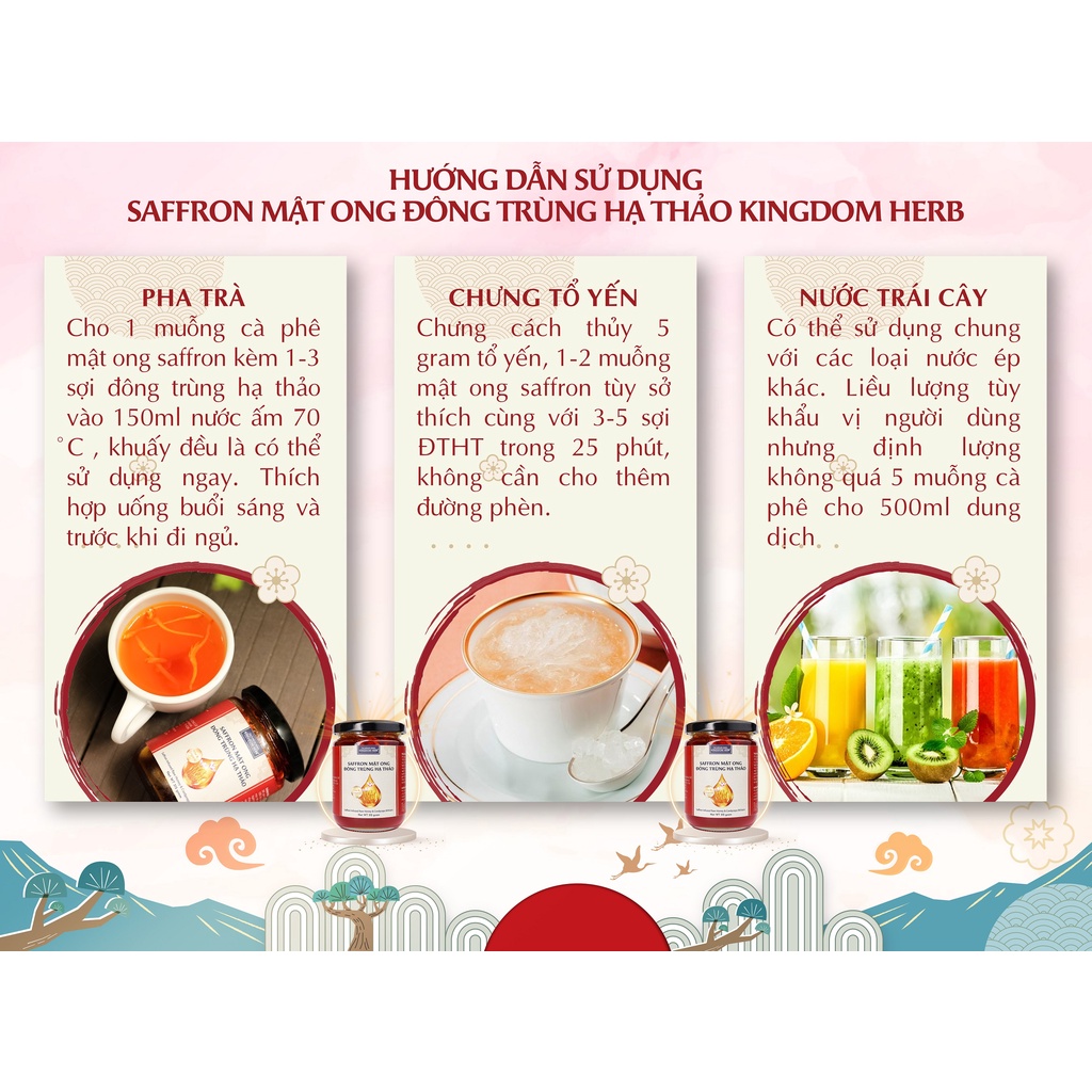 Mật ong saffron đông trùng hạ thảo Kingdom Herb 312g (2g đông trùng + 1g saffron + 309g mật)