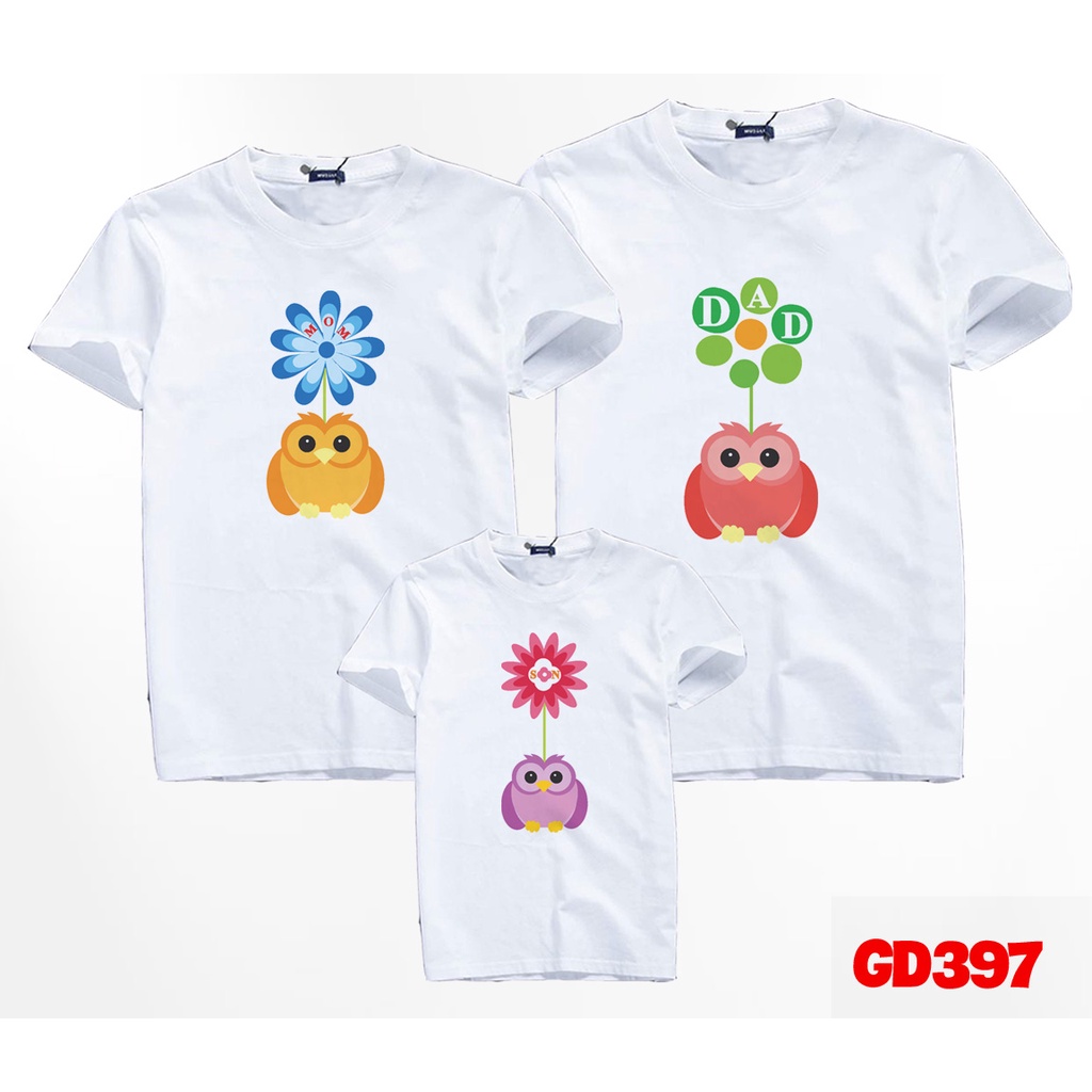 Mẫu Áo Phông Gia Đình Đẹp In Cả Nhà Cú Mèo Có Bông Hoa - KTQN TSHIRT AND UNIFORM