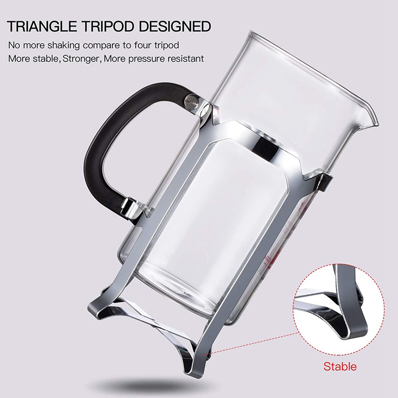 Máy Pha Cà Phê Kiểu Pháp (12 Oz) Hệ Thống Nhấn Bằng Thủy Tinh Borosilicate Dày Chịu Nhiệt Dễ Vệ Sinh
