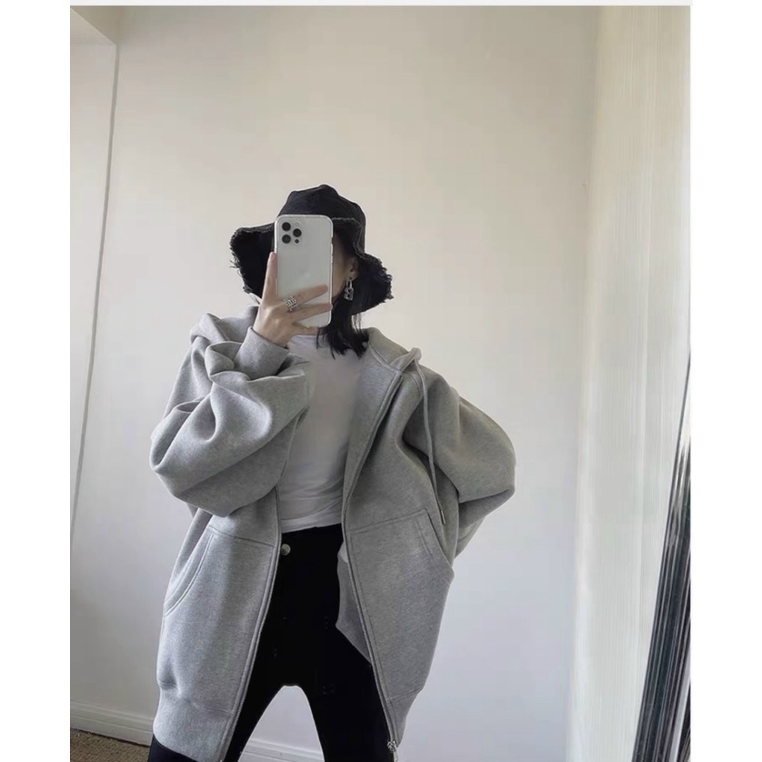 Áo Khoác Nỉ Unisex Form Rộng Phối Dây Kéo Cực Hot cho Teen HHP