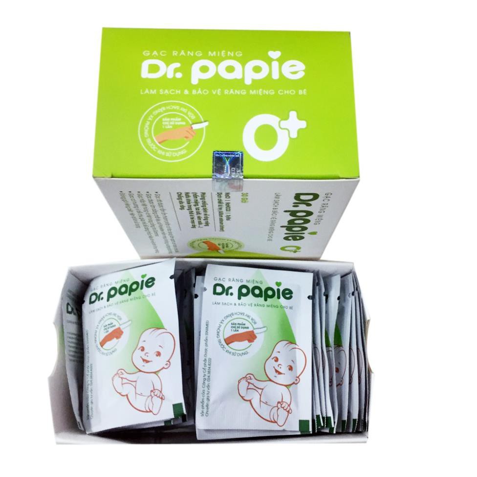 Gạc răng miệng Dr Papie [Hàng chính hãng] Gạc vệ sinh răng miệng cho bé, chống nấm miệng (Hộp 30 gói)